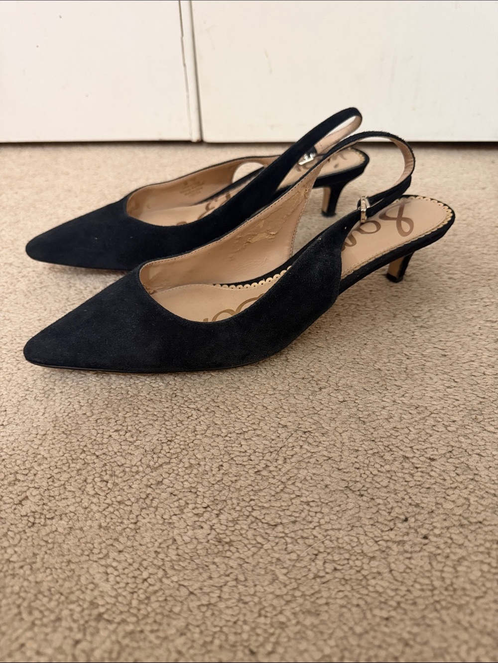 Sam Edelman Black Suede Slingback Kitten Heel Pumps size 8
